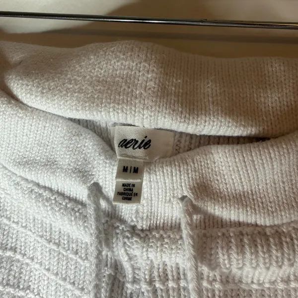 Aerie White Knit Drawstring Shorts Pointelle Eyelet Trim Size Medium Loungewear - Image 4