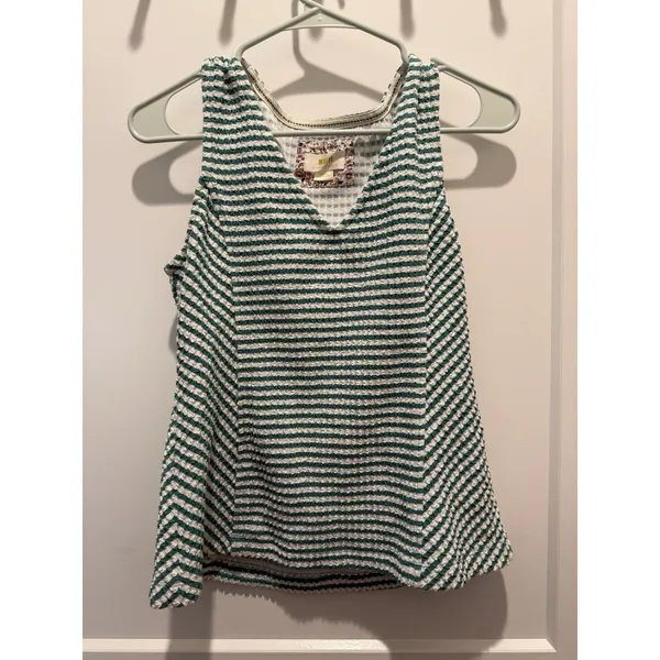 Maeve Anthropologie Franconia Green Striped Seersucker Sleeveless Top Small S - Image 2
