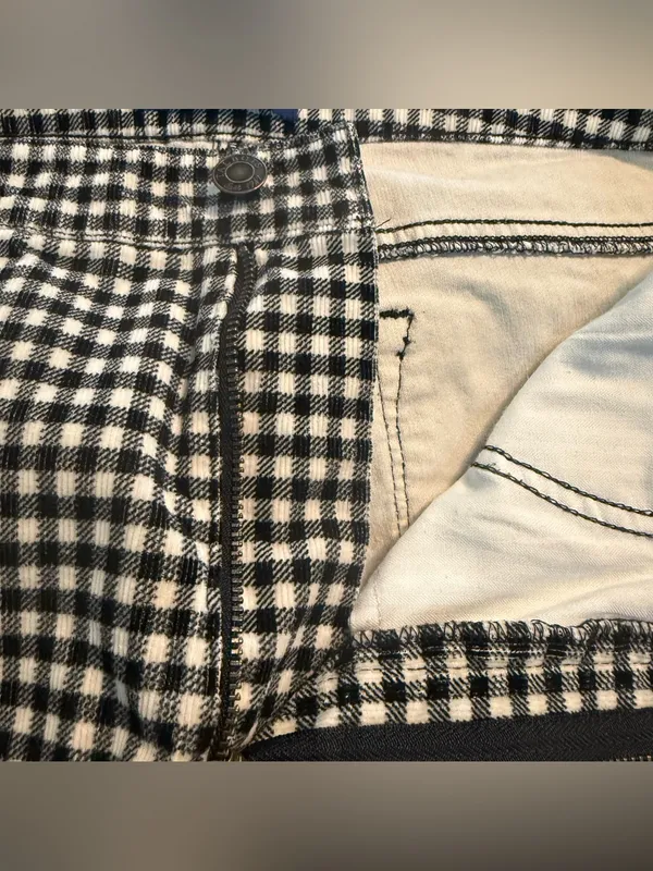Talbots Womens Pants Black White Plaid Corduroy High Waist Straight Leg Size 12 - Image 9