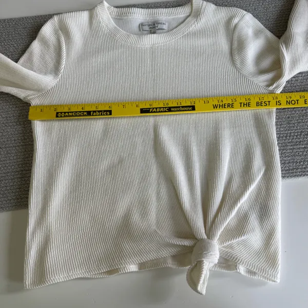Madewell Texture & Thread Jacquard Ivory Ribbed Tie Front Long Sleeve Top Small - Image 8