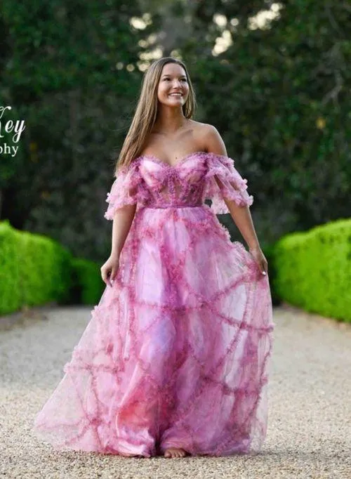 Coya Collection Dillards Pink Floral Chiffon Gown - Image 2