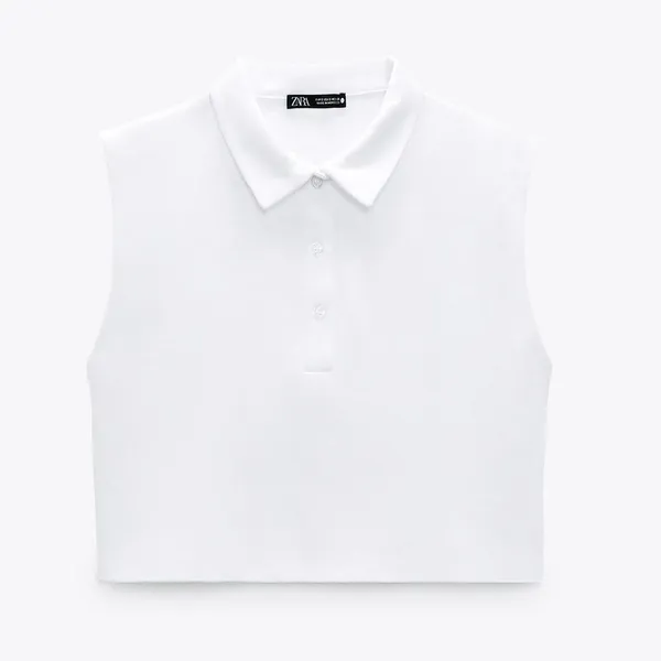 NWT ZARA CROPPED POLO WHITE MEDIUM Rugby Preppy Academia - Image 5