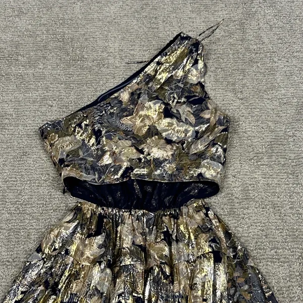 J Crew Collection Dress Womens 0 One Shoulder Silk Lurex Metallic Lily Swirl New - Image 8