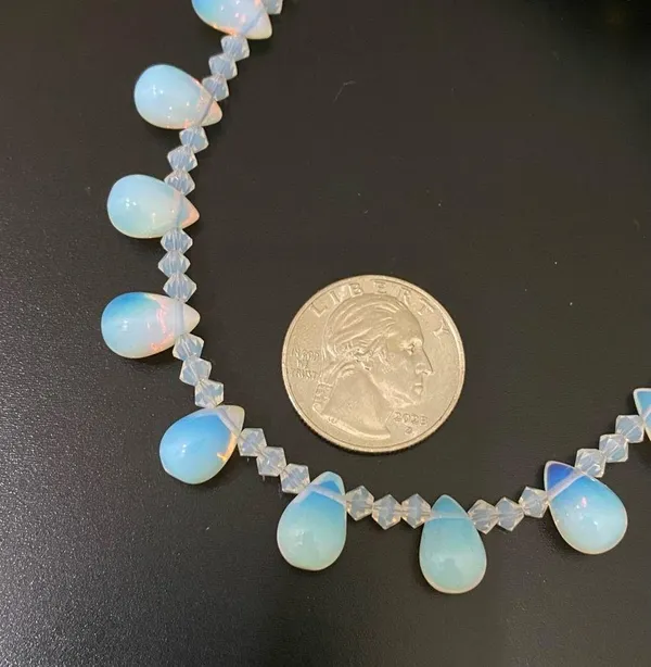 Opalite Teardrop Top Drilled Beaded 18” Necklace W/ Sterling Silver Clasp 32g. - Image 6