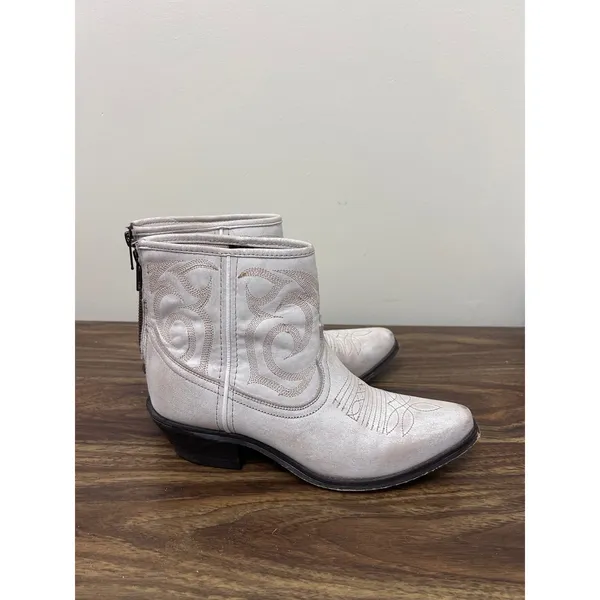 Laredo 3179 Womens 6.5 M White Leather Western Ankle Boots Back Zip Pointed Toe - Image 5