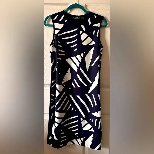 Lauren Ralph Lauren Women's Navy/White Mixed Media Shift‎ Sweater Dress Size S - Image 3