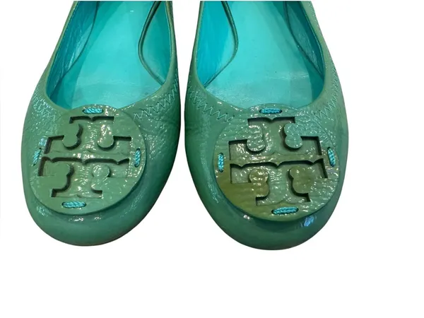 Tory Burch Reva Green Patent Leather Double T Ballet Flats 10 - Image 4
