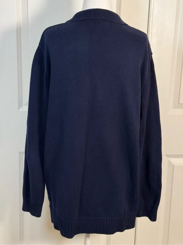 Lauren Ralph Lauren Lace Up Sweater L Navy Crest Cotton Knit Collared Preppy - Image 3