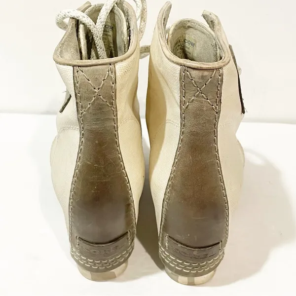 Sorel Size 6.5 Joan of Arctic White Canvas Wedge Booties NL2174-125 Camo - Image 4