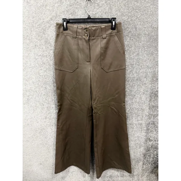 Maeve Anthropologie Women Pants 8 Brown Faux Leather Wide Leg High Rise Pocket - Image 3
