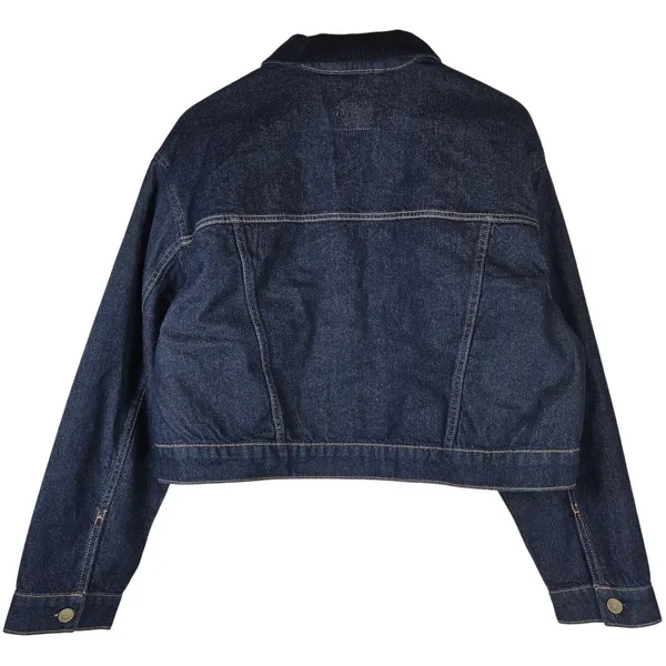 American Eagle‎ Womens Denim Jacket Dark Wash Corduroy Collar Cropped Size L - Image 2