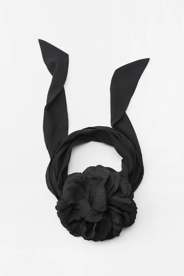 Black Velvet Suede Floral Neck Bow Tie Scarf Necklace - Image 3