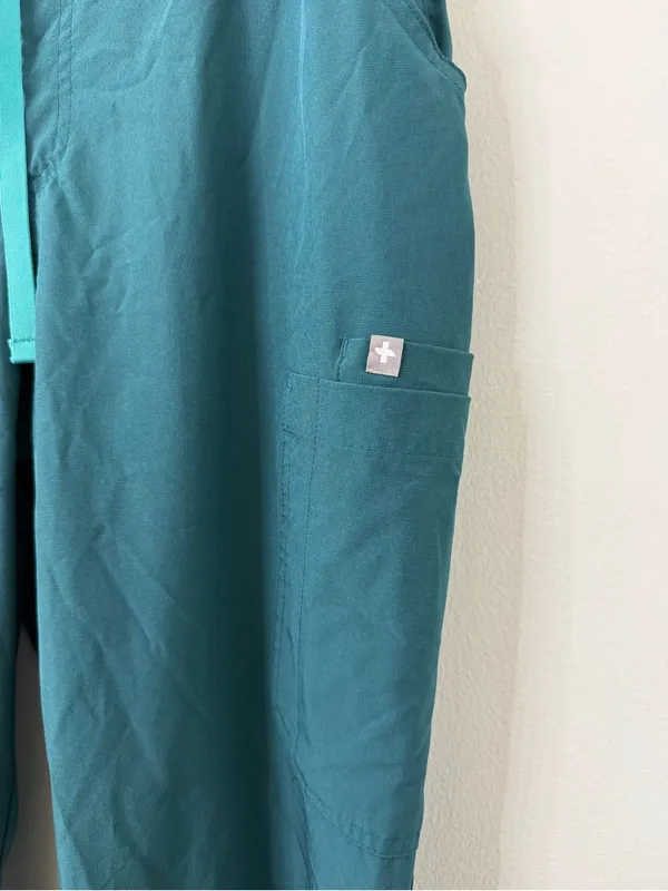 Figs Women’s Medium Tall Teal Drawstring Cargo Tapered Straight Leg - Image 3