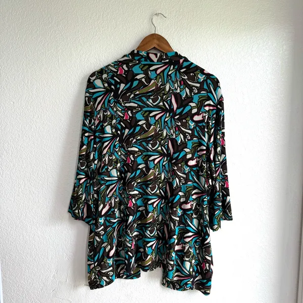 Chico’s Travelers Womens Cardigan Multicolor Floral Half Sleeve Size 3 XL 16 - Image 2