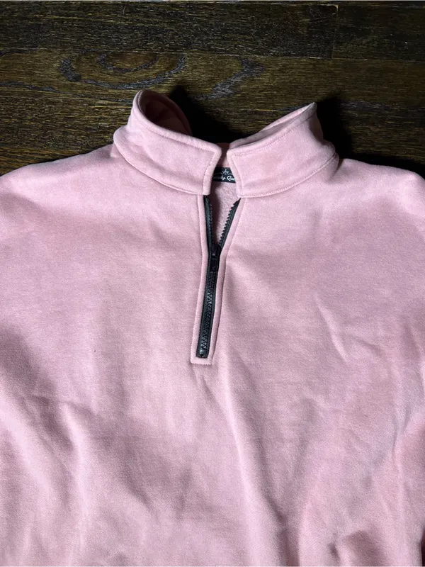 Trendy Queen Pink Quarter-Zip Fleece Mock Neck Sweatshirt Large - Image 3