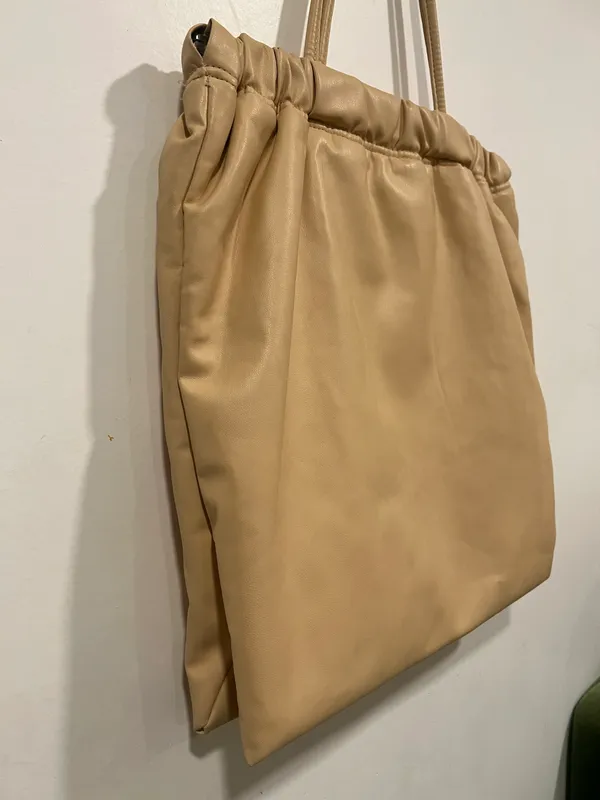 Faux Leather Tote Bag Beige - Image 4