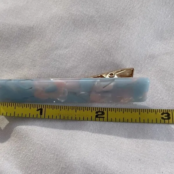 Vintage Women’s Blue Pink Flower Acetate Hair Clip womens Bronze Gold Metal Clip - Image 4