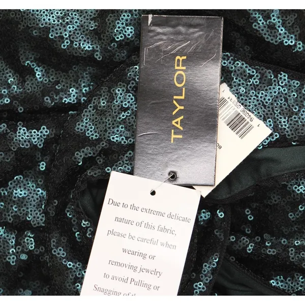 NWT Taylor Stretch Mesh Sequin Cinched Waist Gown Dress Bottle Green 2 - Image 9
