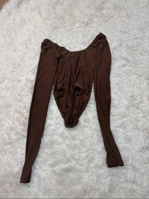 Aerie smootheez Women's Long-Sleeve Scoop Neck Bodysuit - Brown - Image 2