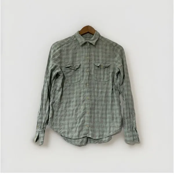 Universal Threads Shirt Womens Green Gray Plaid Button Up Long Sleeve Size Small - Image 3