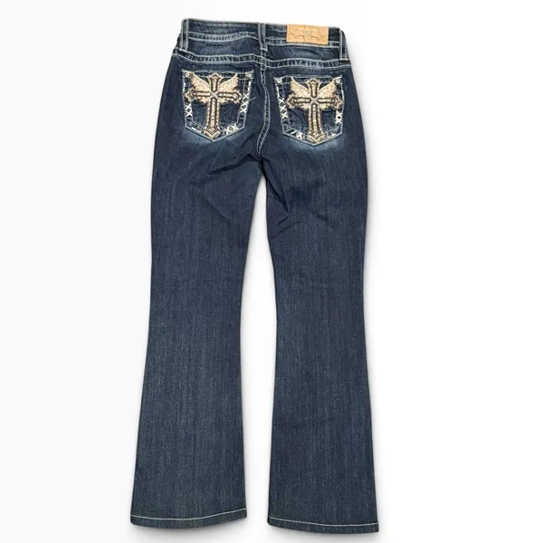 Miss Me Mid-Rise Bootcut Jeans Dark Wash Embellished Cross Wings Y2K BKE 25x28 - Image 3