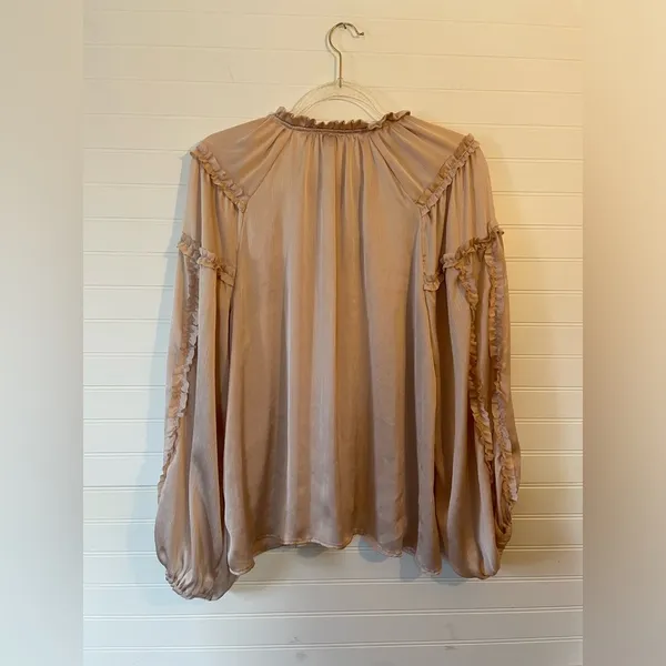 Chelsea & Violet Ruffle Boho Champagne Tan Blouse - Image 6