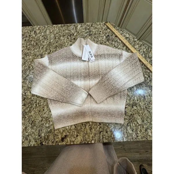 525 america sweater WILLOW: OMBRE SEQUIN CROP CARDIGAN Size XS Beige Cream - Image 5