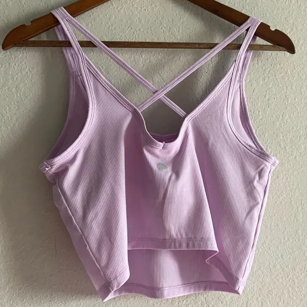 New Women Sports Bra Lilac Ribbed Long Line Strappy Back Medium Low impact - Image 2