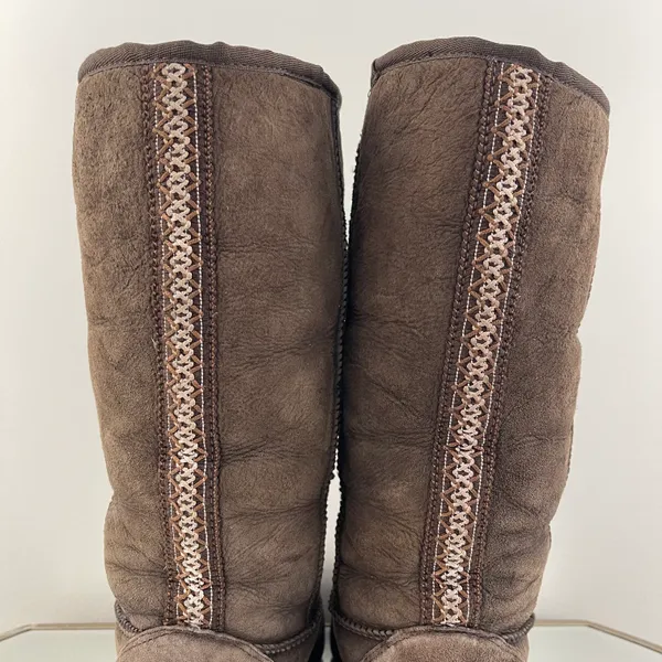 UGG Australia Dark Brown Sheepskin Ultimate Tall Revival Tasman Braid Boots - Image 6