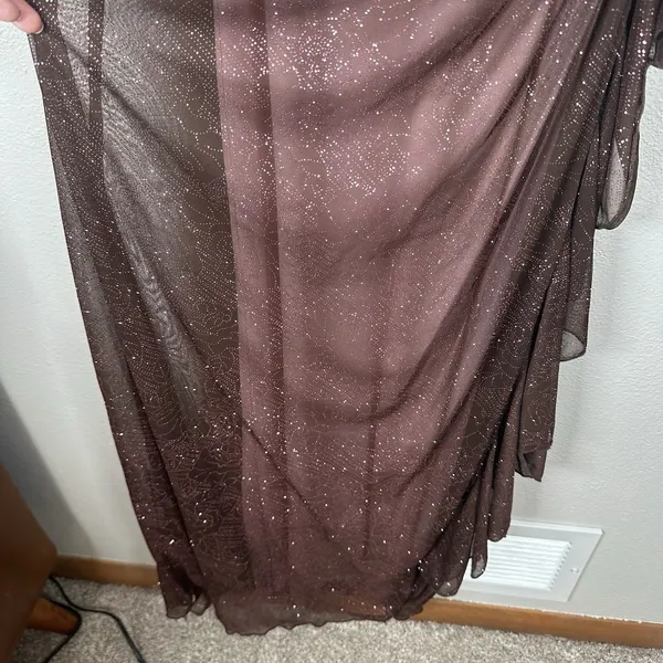 Vtg City Triangles Maxi Prom Dress XS/Small? Formal Gown Brown Sparkly Fairy Y2K - Image 4