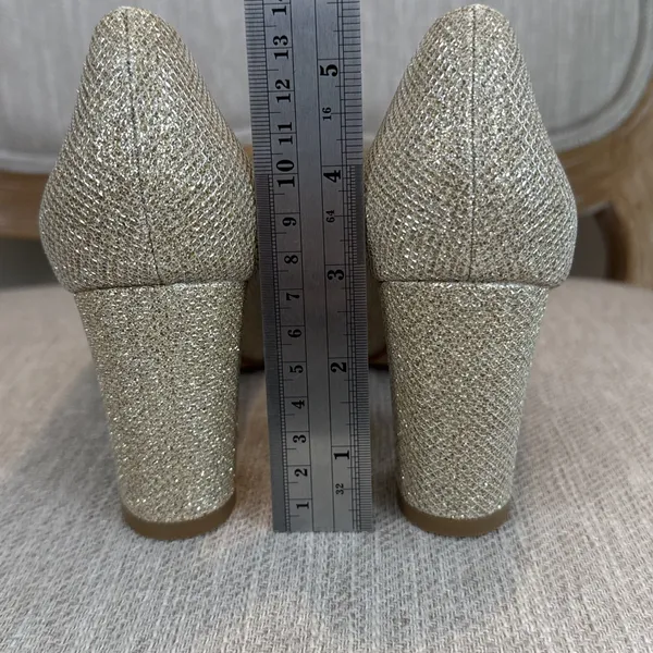 Classic Women's Gold Sparkle Heels Size 7 Block Heel Pointed Toe Evening Dressy - Image 8