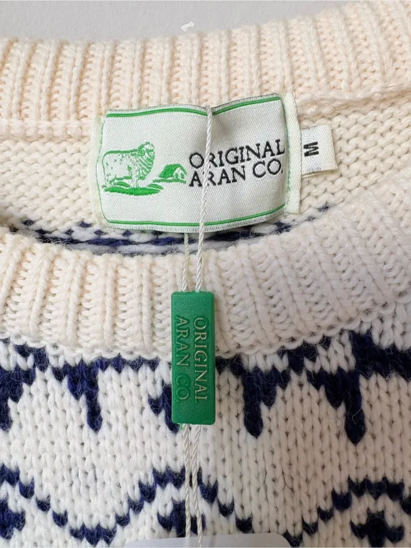 Original Aran Co Women Fair Isle Crew Neck Aran Sweater M cream 100% Merino woo - Image 6