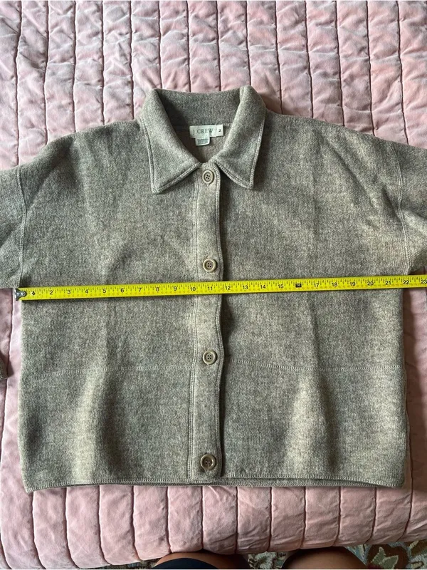 J. Crew Women's Taupe Button-Front Wool-Blend Jacket Size Medium - Image 5