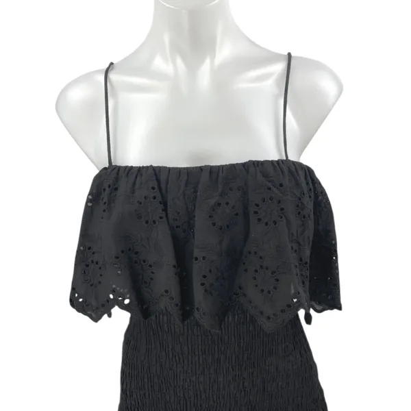 Zara Black Sleeveless Embroidered Smocked Cami Tank Mini Bodycon Dress Size M - Image 3