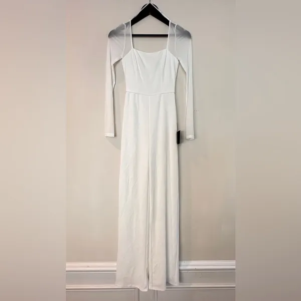 Lulus White Off the Shoulder Wedding Dress with Sheer Sleeves, X-Large - Image 5
