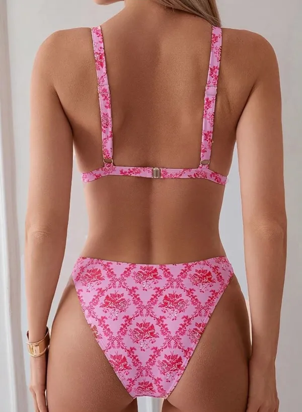 Zaful the Store GORGLITTER Women's Floral Paisley Swimsuit High Cut Thong Triangle Ring Bikini Sets Bathing - Image 2