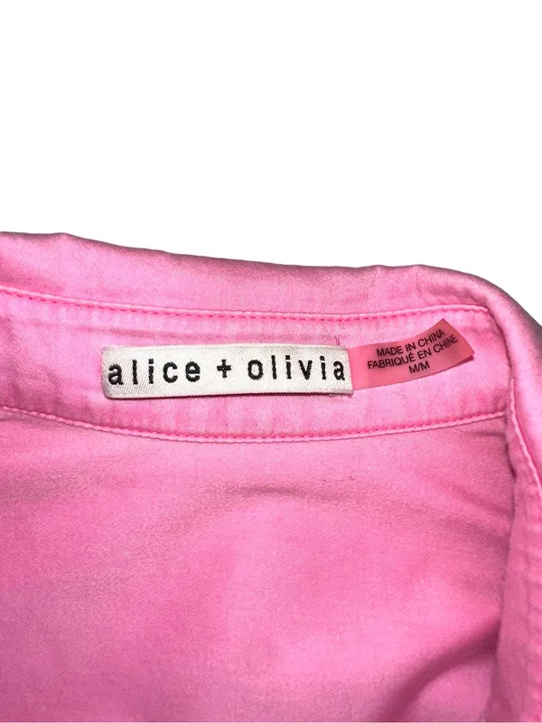 Alice + Olivia Edyth Drapey Sleeve Button Down Pink Collared Top MEDIUM - Image 4