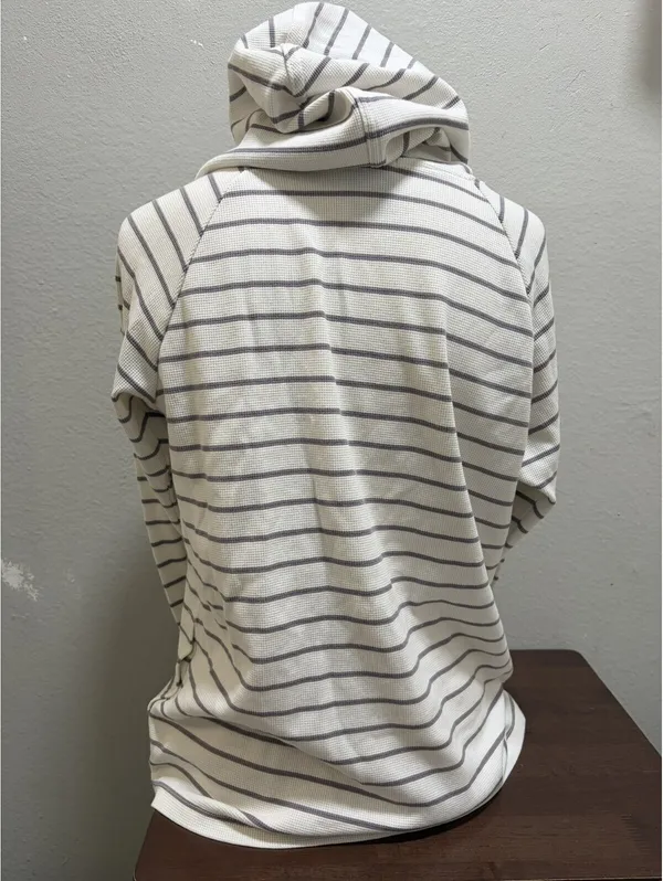 Y2K MAX & MIA Women Striped Waffle Knit Hoodie Cream M - Image 3