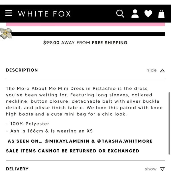 White Fox More About Me Mini Dress Pistachio - Image 4