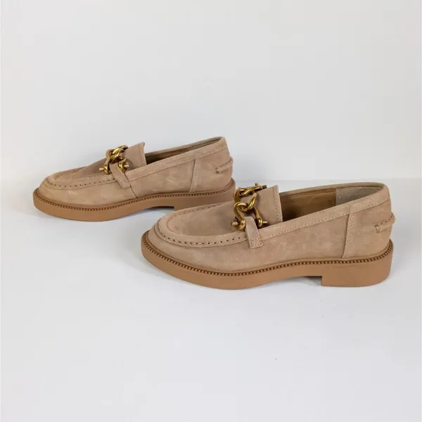STEVE MADDEN Tan Suede Karmine Chunky Chain Loafer Leather Slip On Women's 6 - Image 5