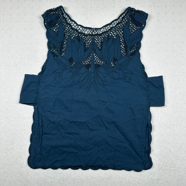 Free People Island Sun Top Women’s Small Blue Open Side Crochet Tank Boho - Image 3