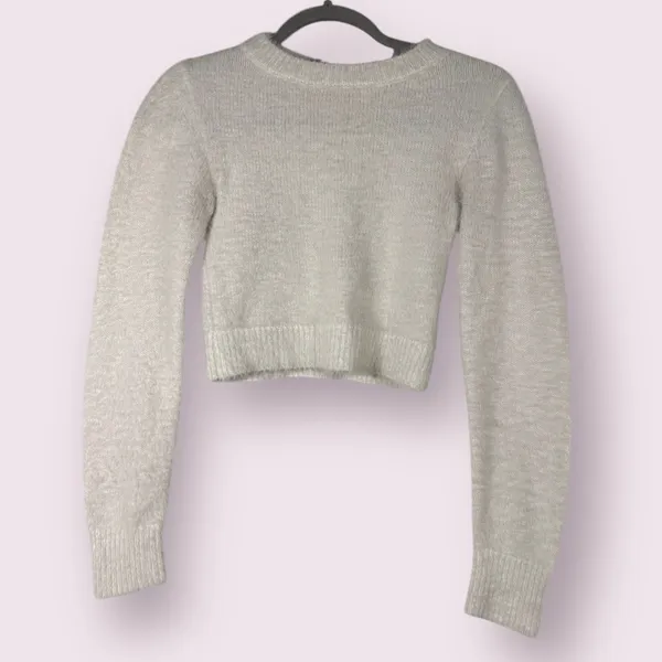 Urban Outfitters White Fuzzy Crewneck Crop Sweater XS - Image 2