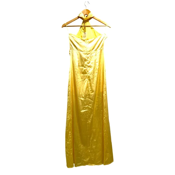 MORE TO COME Darcey Butter Yellow Satin Minimalist Elegant Maxi Dress NWT Small - Image 5
