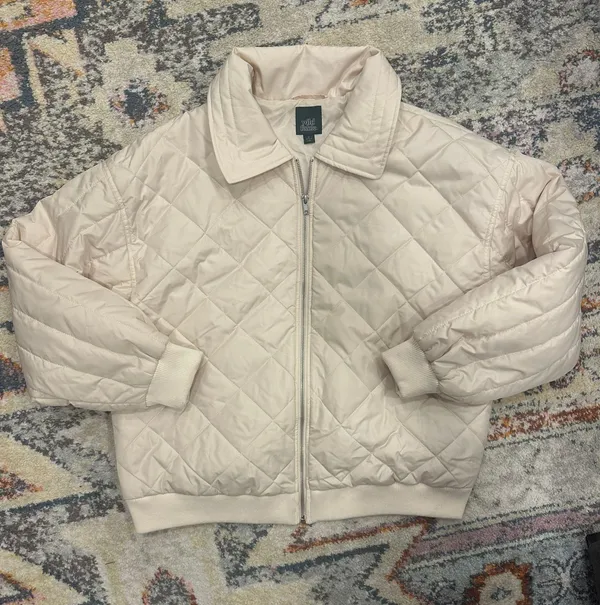 Wild Fable Nylon quilted bomber jacket in off-white - Image 4