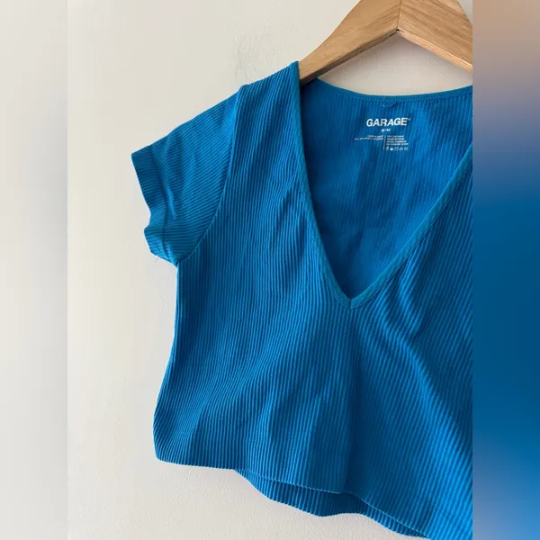 Garage Blue Seamless Ribbed V Neck Crop‎ Top - Image 5