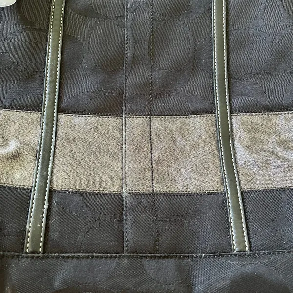 Coach Black Gunmetal Signature Stripe Tote 11098 Handbag Purse - Image 2