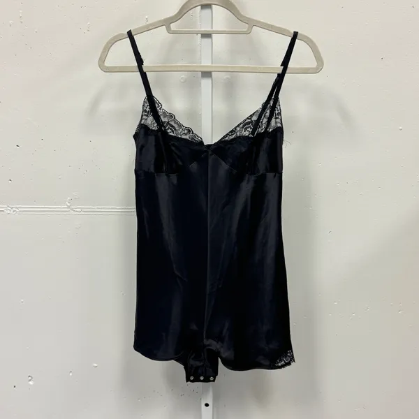 Victoria's Secret Very Sexy Black Satin Lace Trim‎ Bodysuit Small 507344-0408 - Image 2