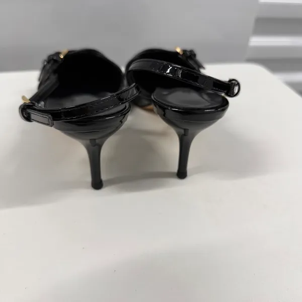 Black Patent Slingback Heels Pointed Toe Multi Strap Buckle Pumps Stiletto US 9 - Image 5