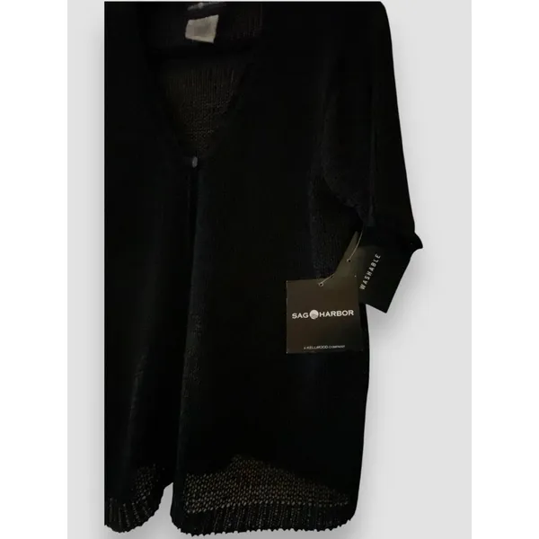 Vtg Sag Harbor Woman’s Cardigan Sz Lg Black Knit 1-Button Closure SS NWT - Image 4