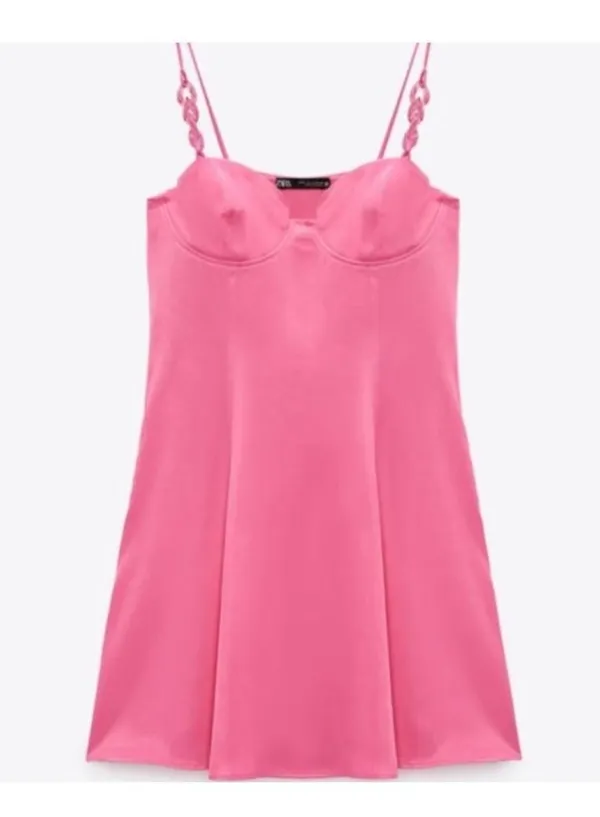 Zara Pink Satin Mini Slip Dress Size Small - Image 2